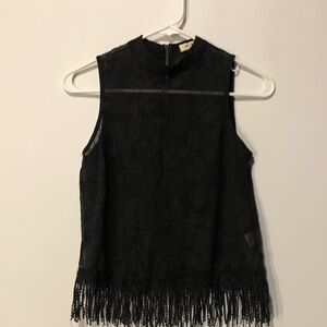 Monteau Black Sleeveless Blouse with Fringe